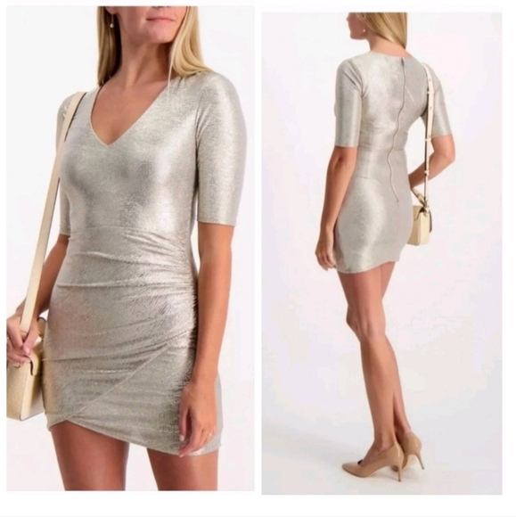 Alice + Olivia Judy dress with metallic  V-Neck Mini Dress 0 New without tags. - Picture 1 of 15